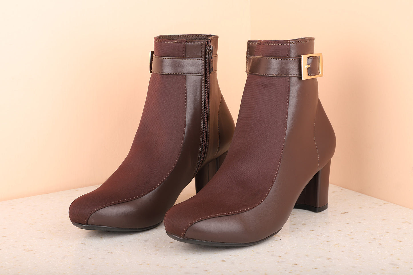 Women Brown Solid Heeled Boots