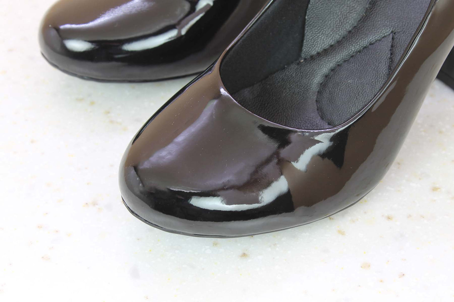 BLOCK HEEL PATTENT PUMP SHOES - BLACK-Women's Pump Shoes-Inc5 Shoes