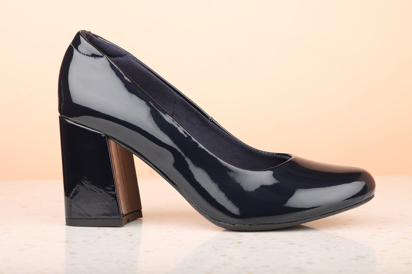 Women Navy Solid Block Pumps