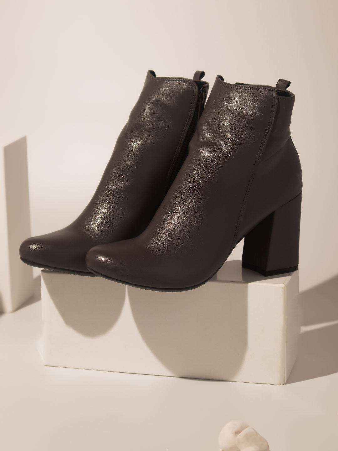 Grey block heel booties hotsell