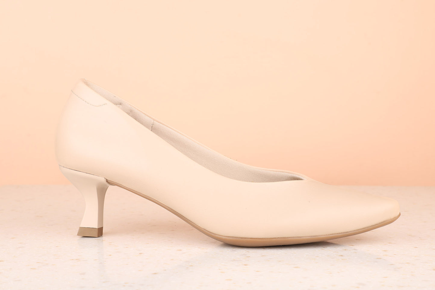 Women Beige Solid Kitten Pumps