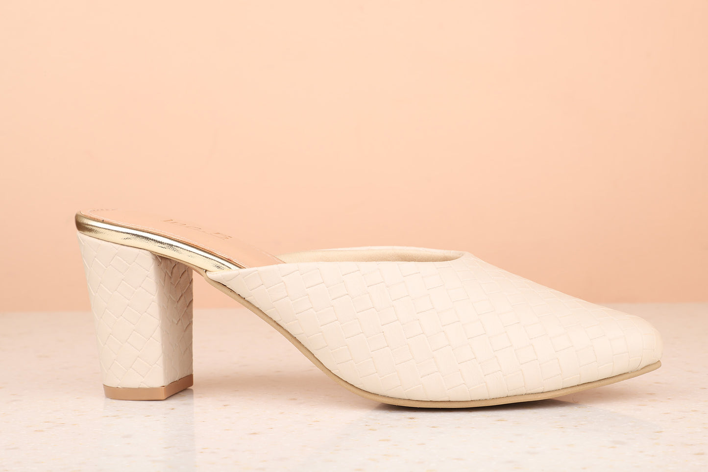 Women Beige Textured Block Mules