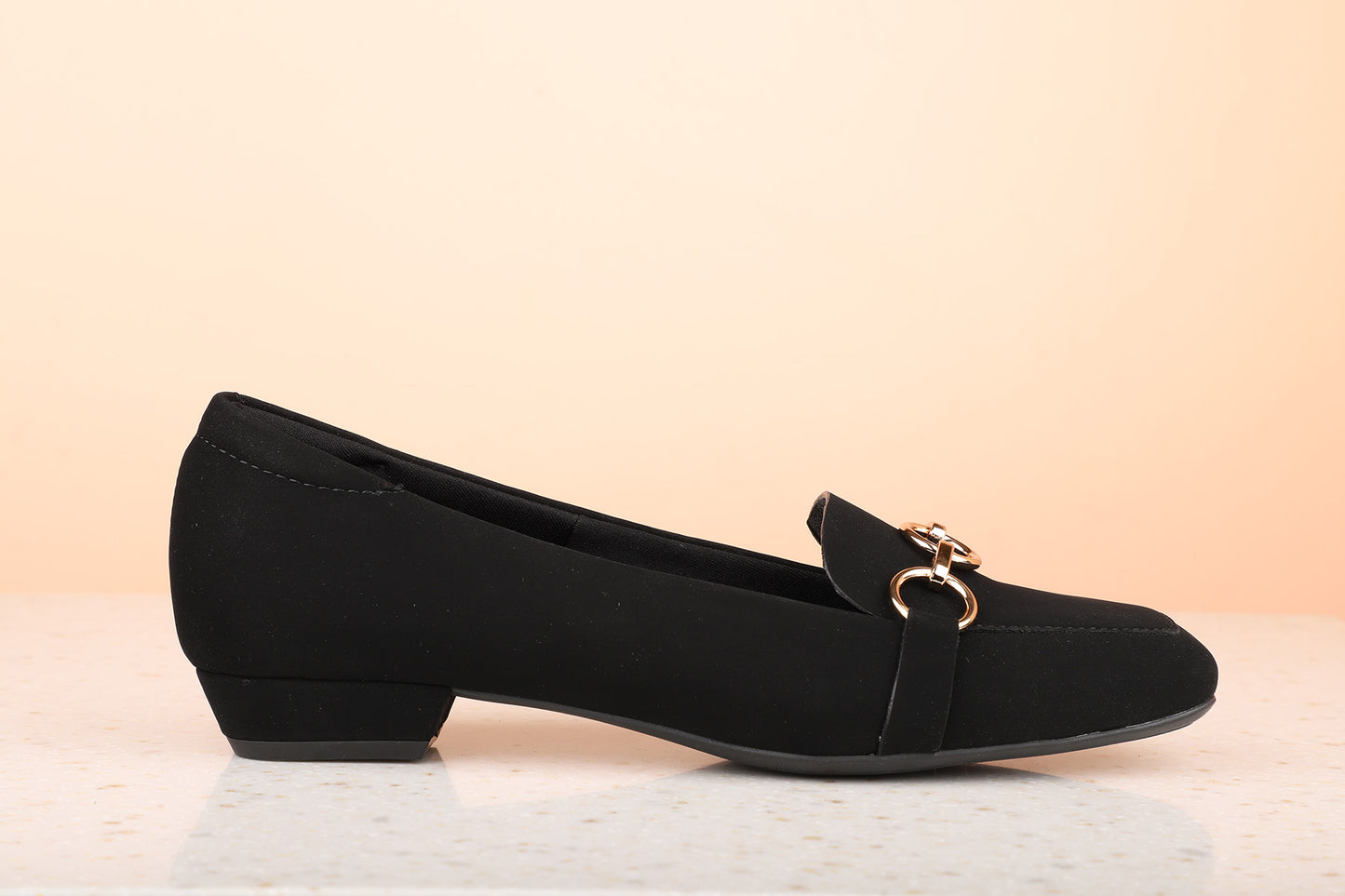 Women Black Suede Block Pumps