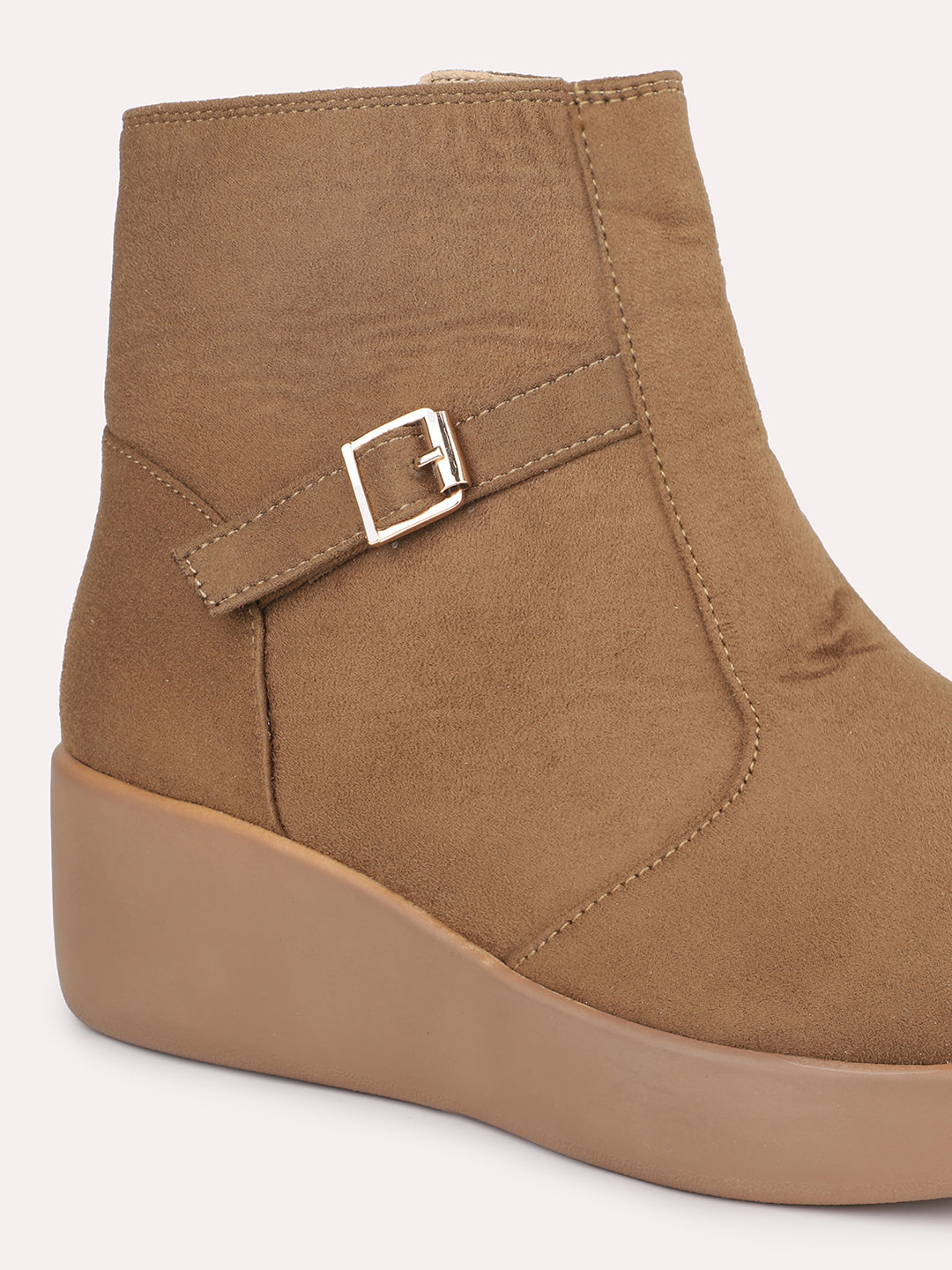 Women Tan Suede upper Ankle-Length Boots with Zip Closure