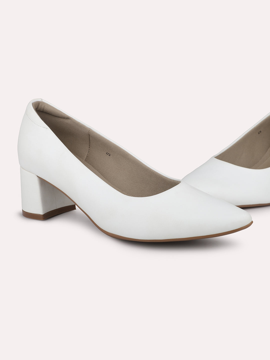 Women White Pointed Toe Block Pumps