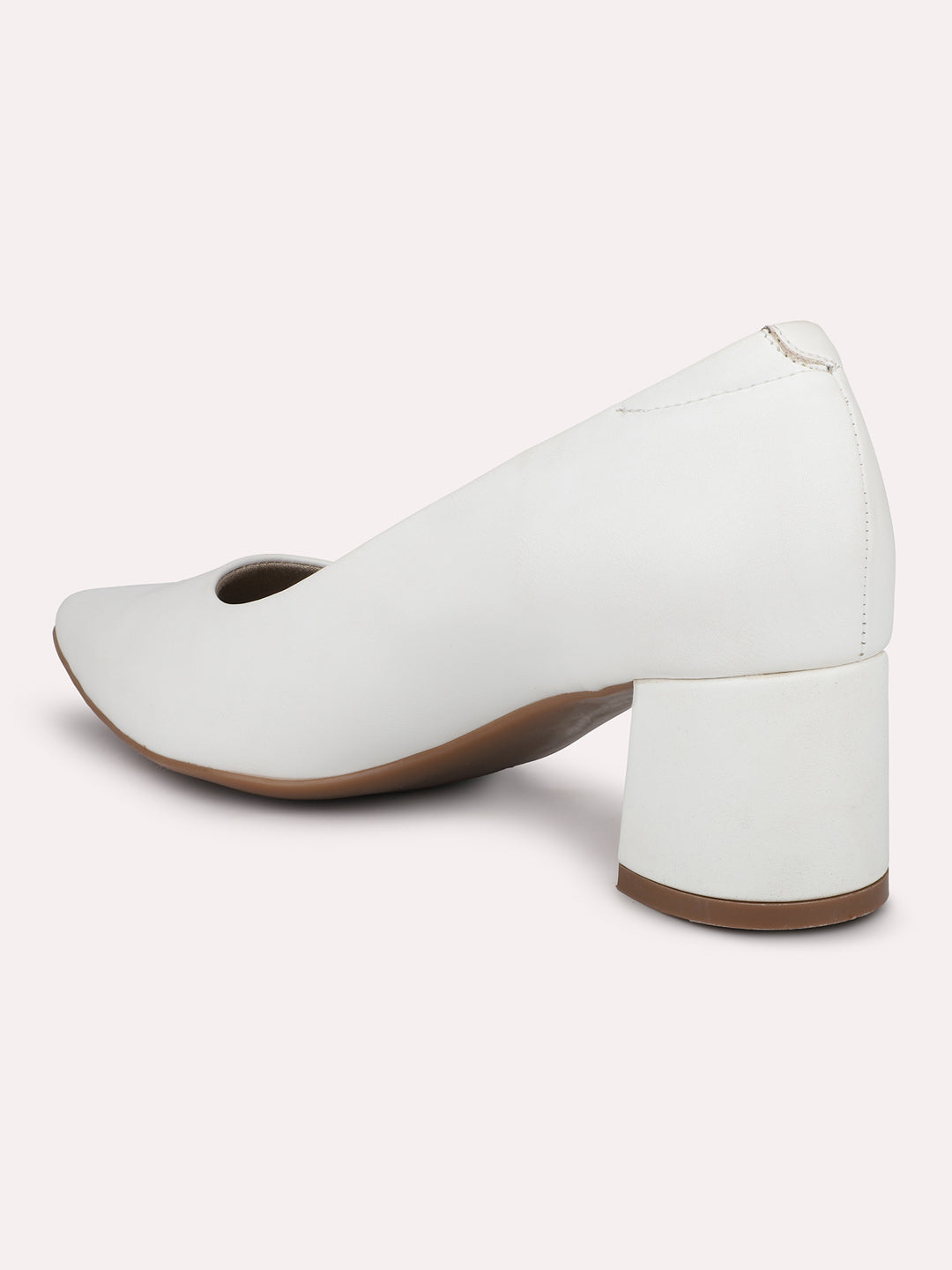 Women White Pointed Toe Block Pumps