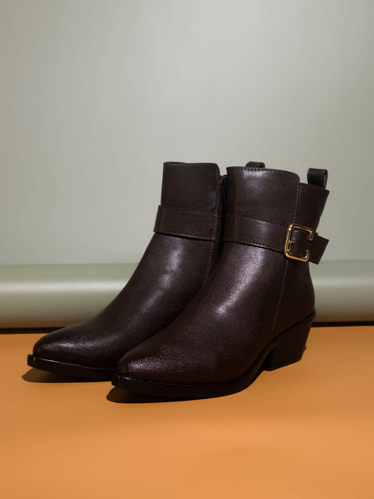 Women Brown Block-Heeled Chelsea Boots