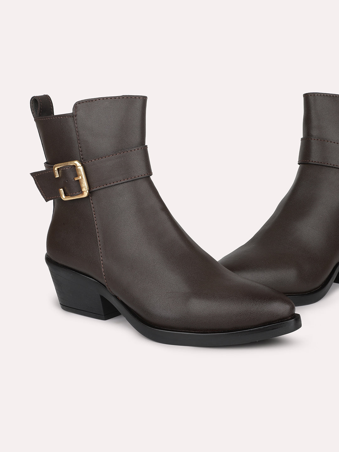 Women Brown Block-Heeled Chelsea Boots