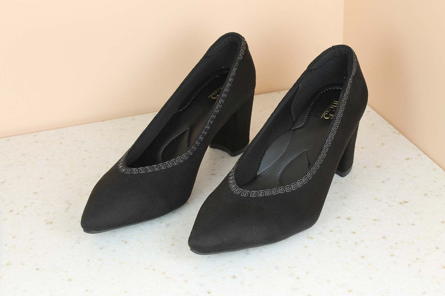 Women Black Suede Block Pumps