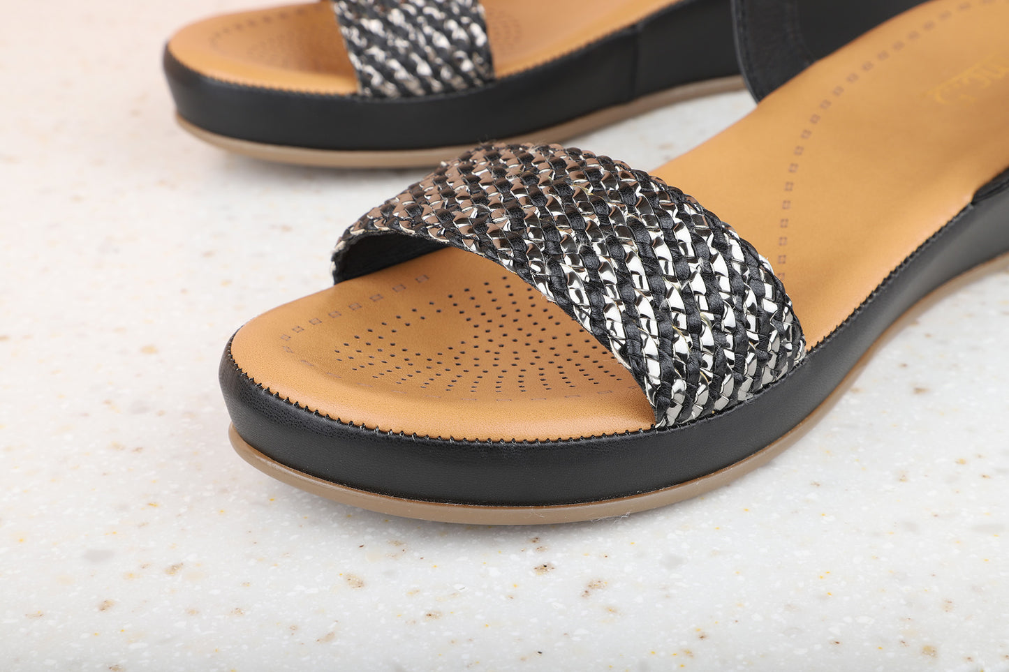 Women Black Textured Comfort Sandals