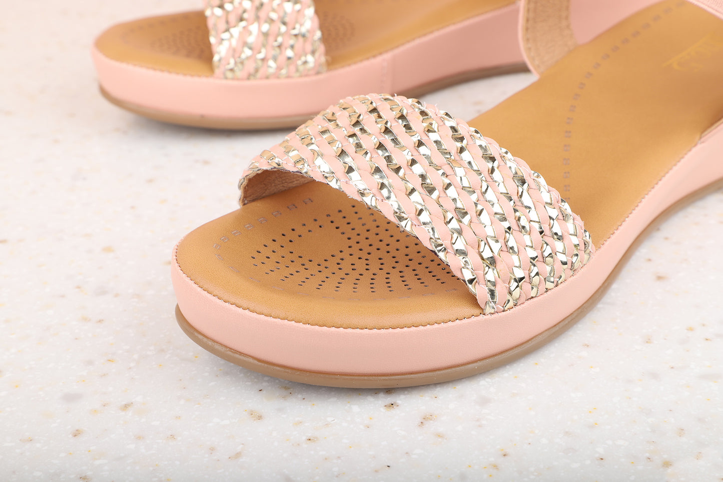 Women Peach Textured Comfort Sandals