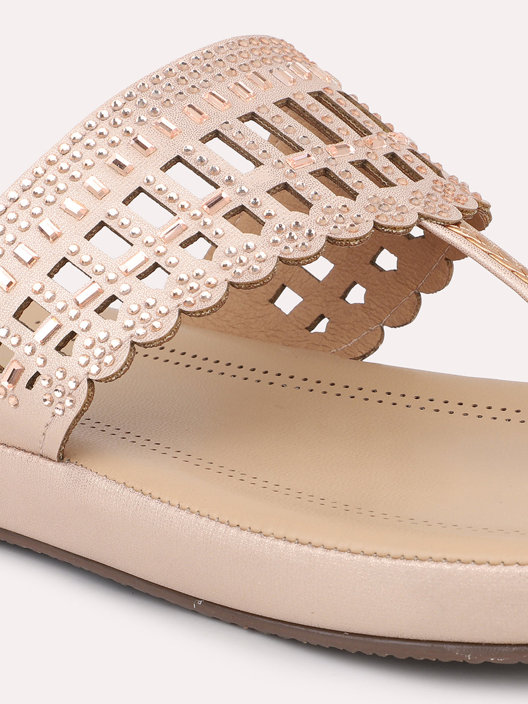 Women Rose Gold Embellished Wedges Heels