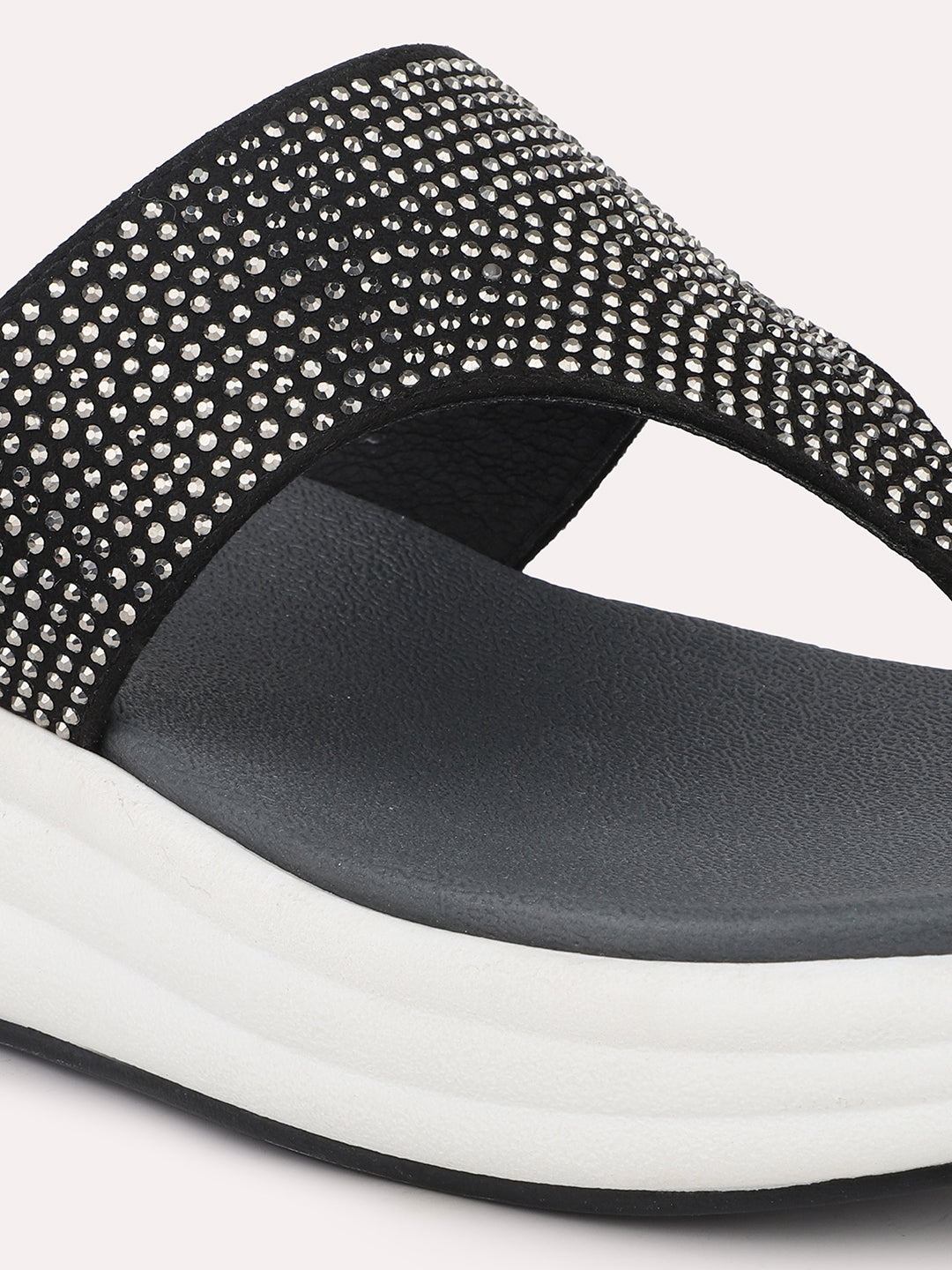 Women Black Embellished Comfort Heels