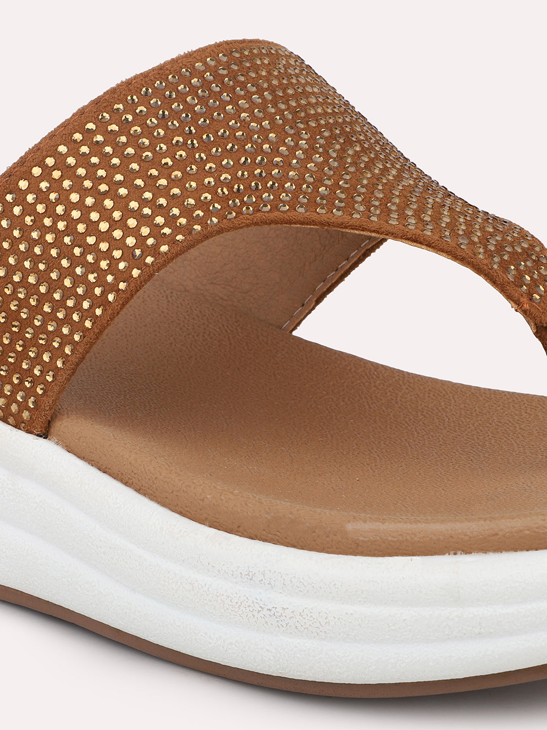 Women Tan Embellished Comfort Heels