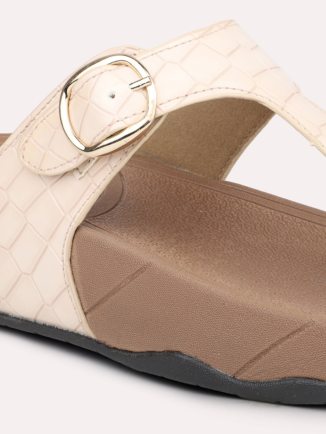 Women Cream Comfort Heels With Buckles