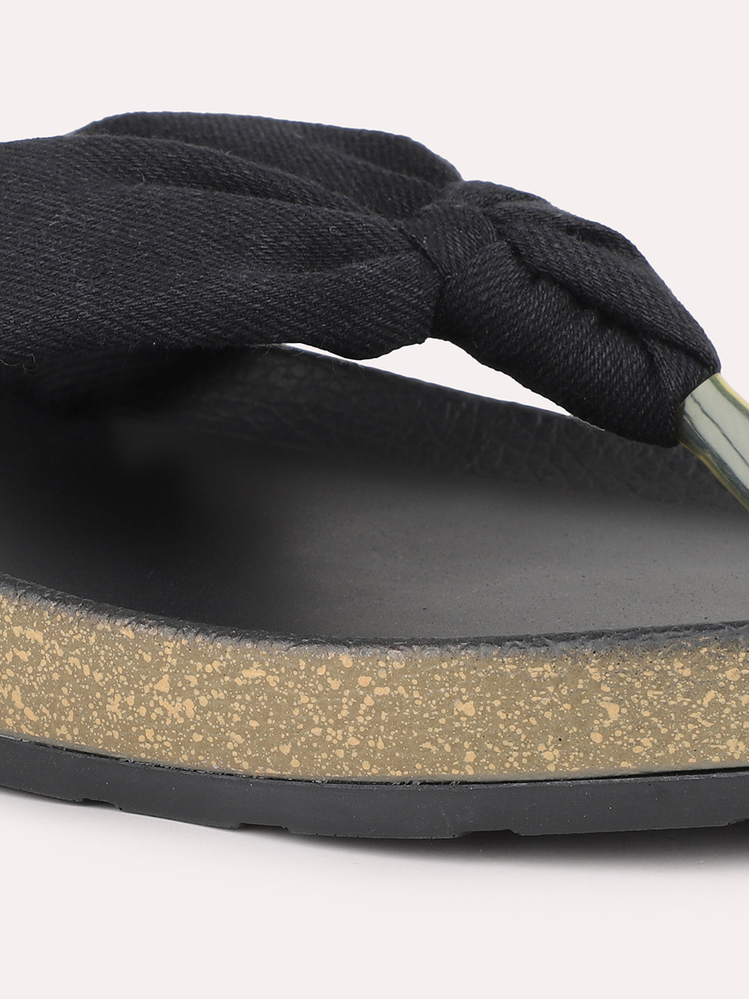 Women Black Solid Open Toe Flats