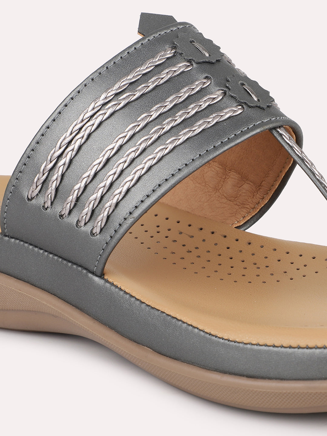 Women Pewter Embellished One Toe Comfort Heels