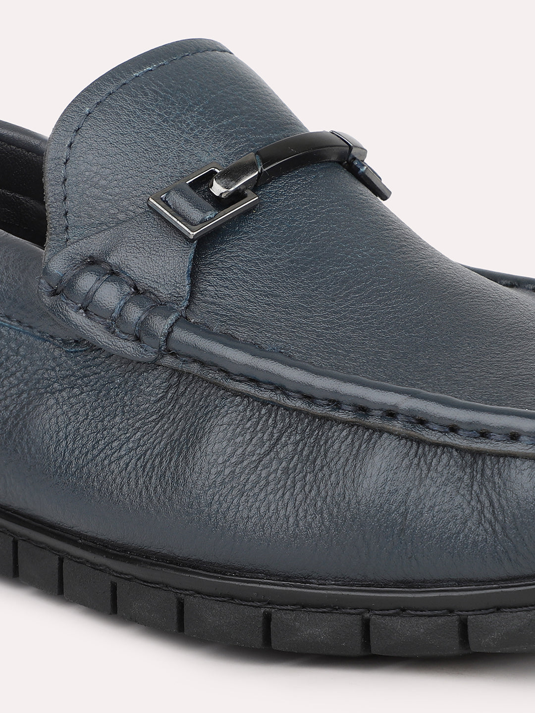 Atesber Navy Textured Loafer Shoes For Men