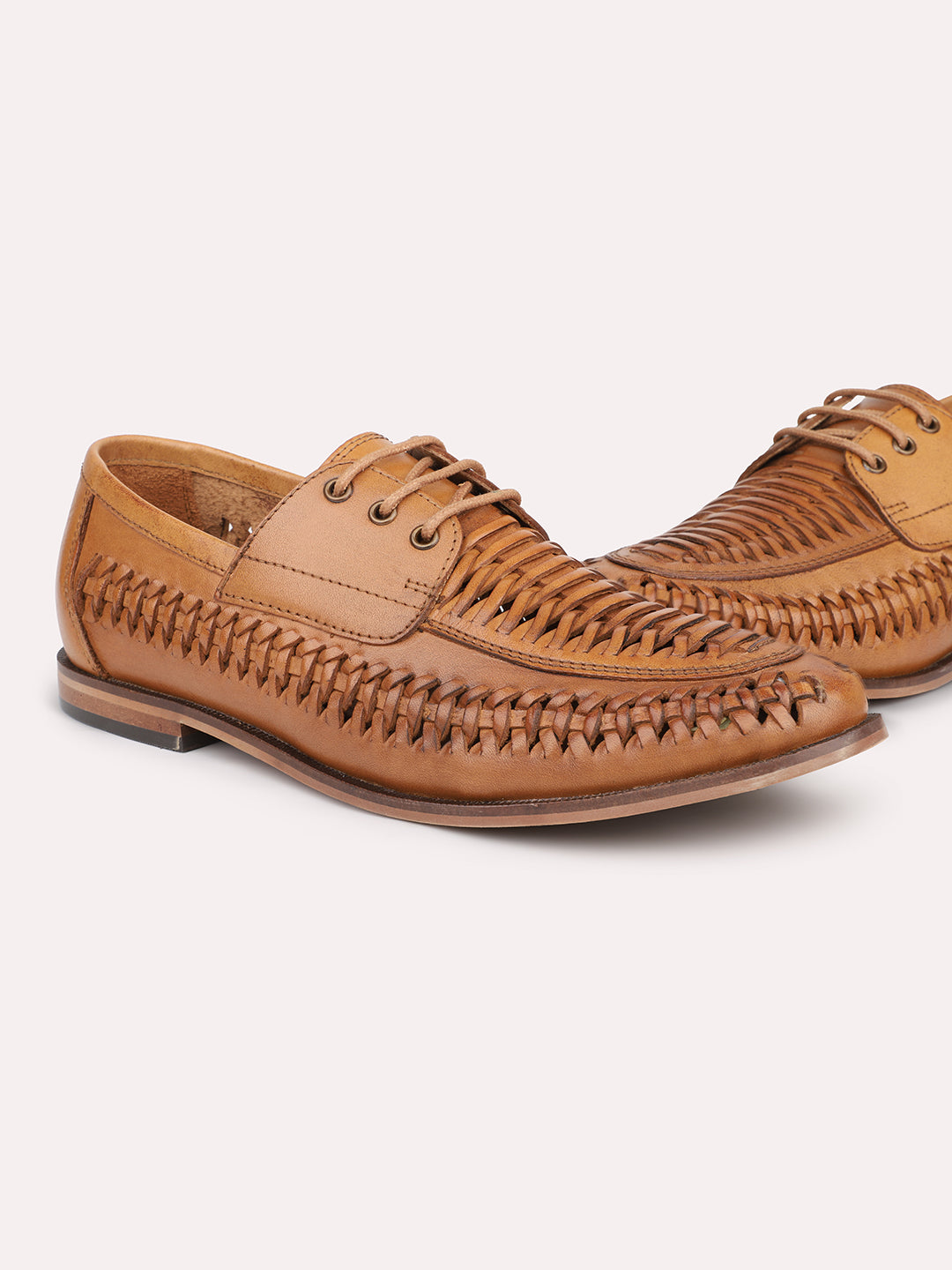 Atesber Tan Textured Casual Lace-up For Mens