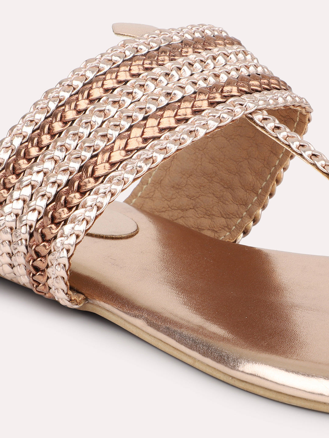 Women Rose Gold Embellished One Toe Flats