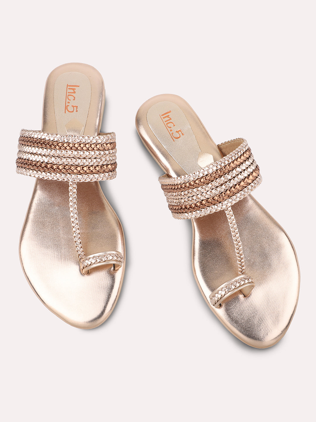 Women Rose Gold Embellished One Toe Flats