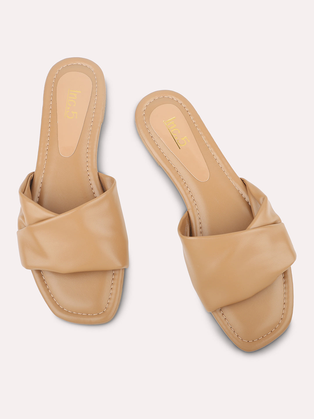 Women Beige Open Toe Flats