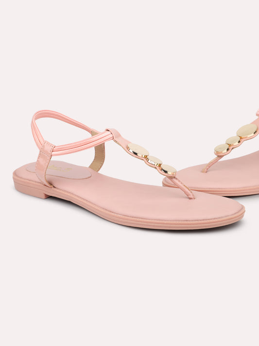 Women Pink Open Toe Flats