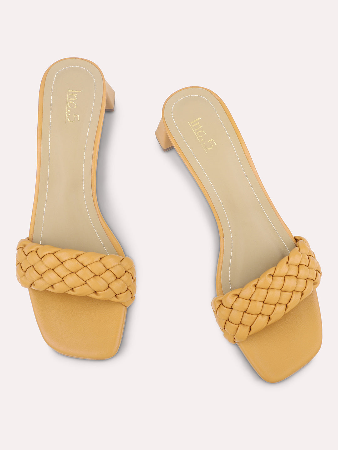 Women Yellow Textured Block Heels