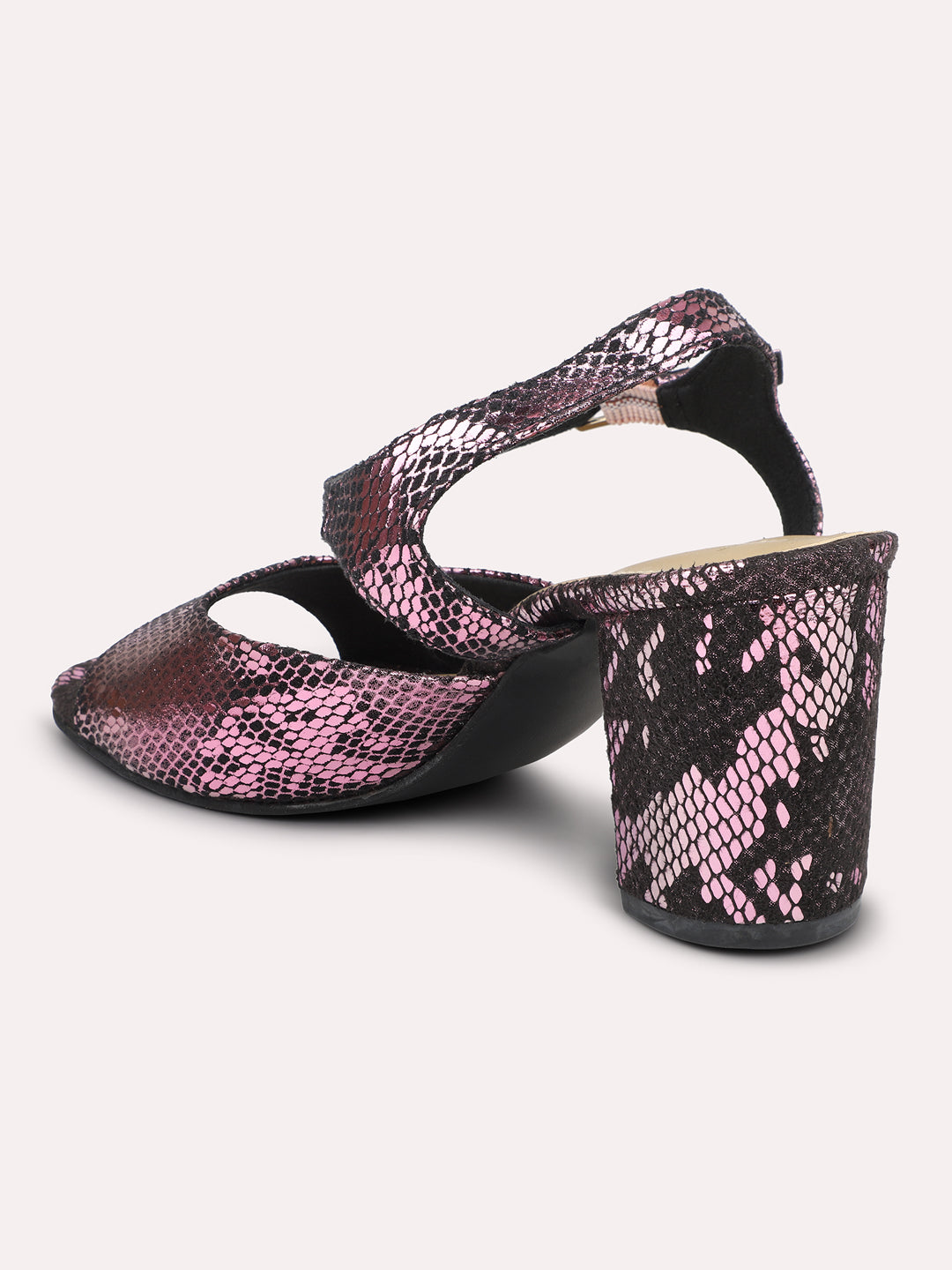 Women Pink Printed Peep Toes Block Heels