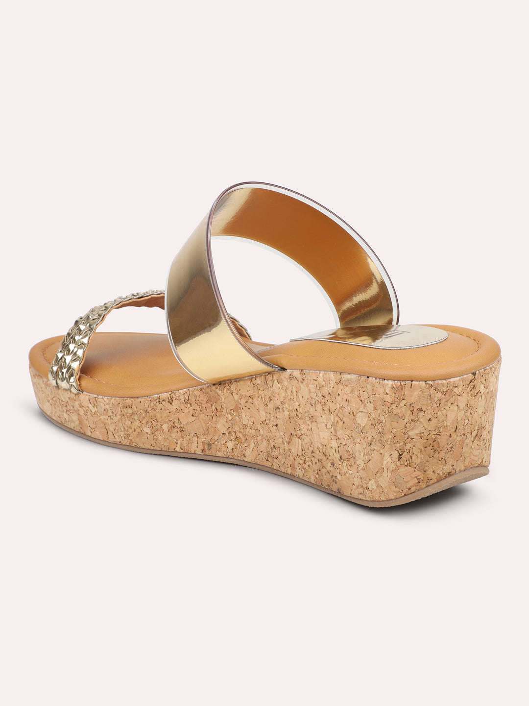 Women Gold Embellished Wedge Heels