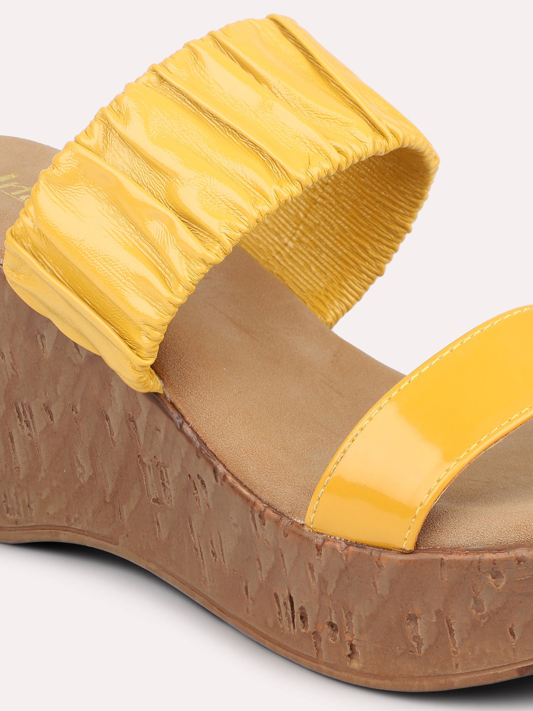 Women Mustard Open Toe Wedges Heels