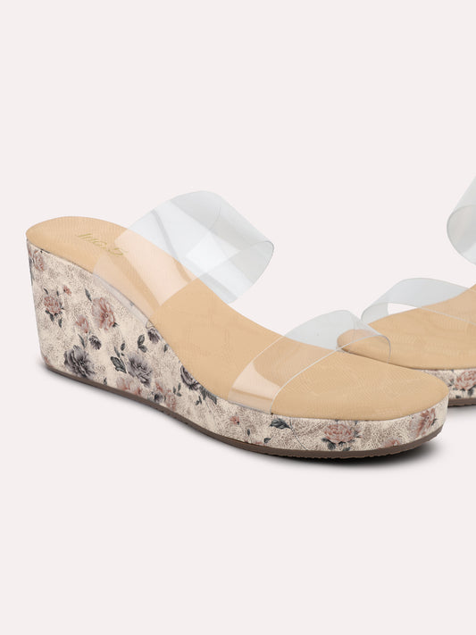 Women Beige Printed Wedge Heels