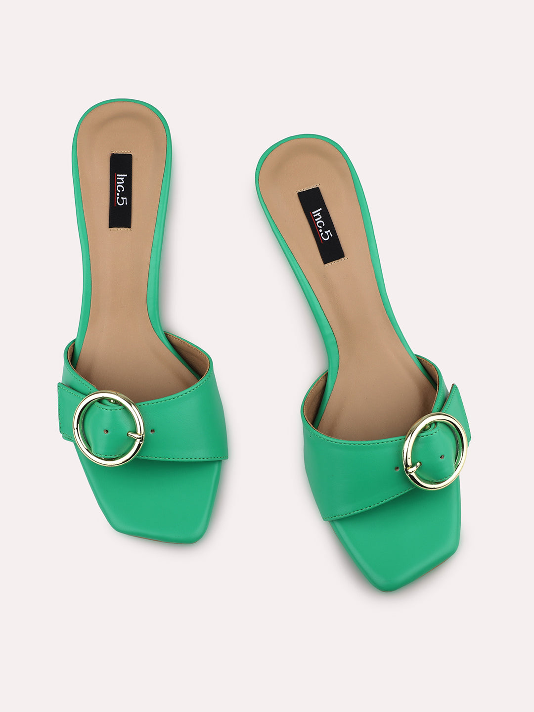 Women Green Buckled Kitten Heel 