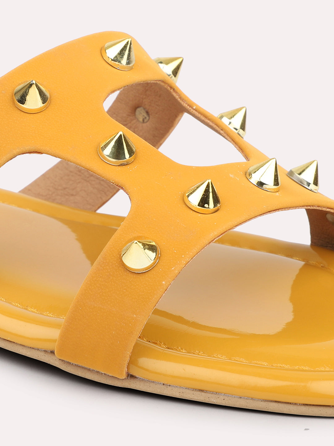 Women Mustard Open Toe Flats with Embellished Detail