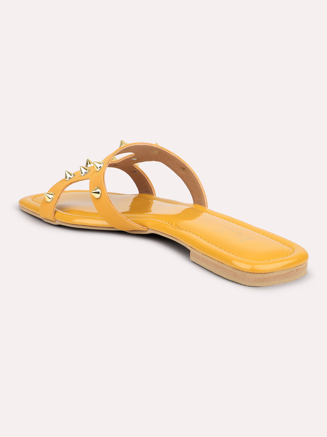 Women Mustard Open Toe Flats with Embellished Detail