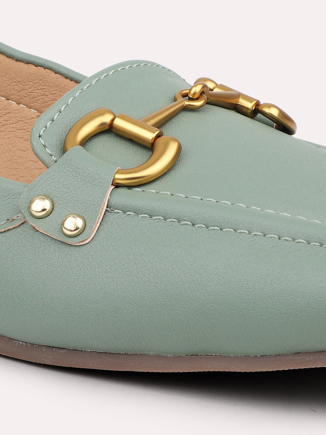 Women Green Buckles Flats Ballerinas