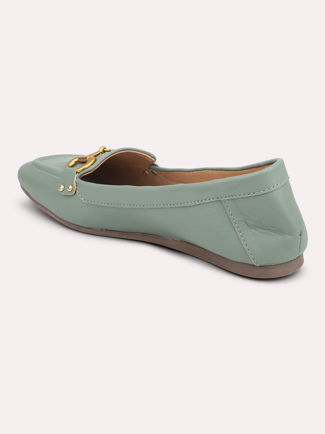 Women Green Buckles Flats Ballerinas