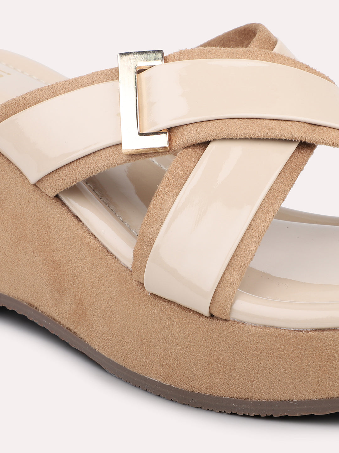 Women Beige Open Toe Wedges Heels