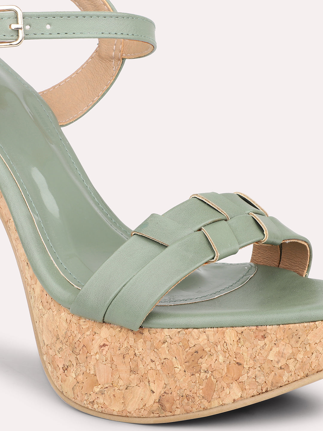 Women Green Textured Platform Heels