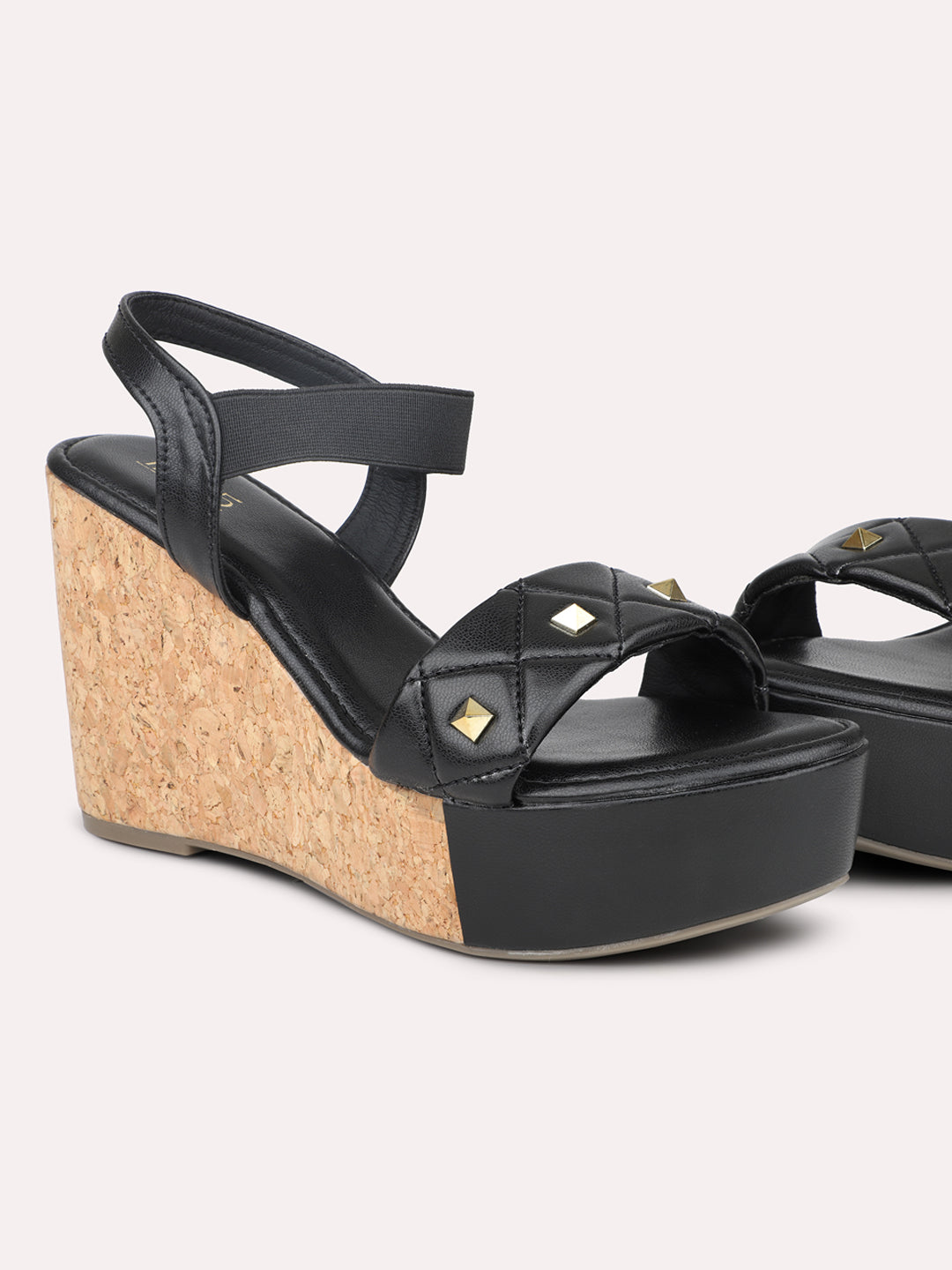 Buy Now Women Black Square Metal Studded Block Heels – Inc5 Shoes