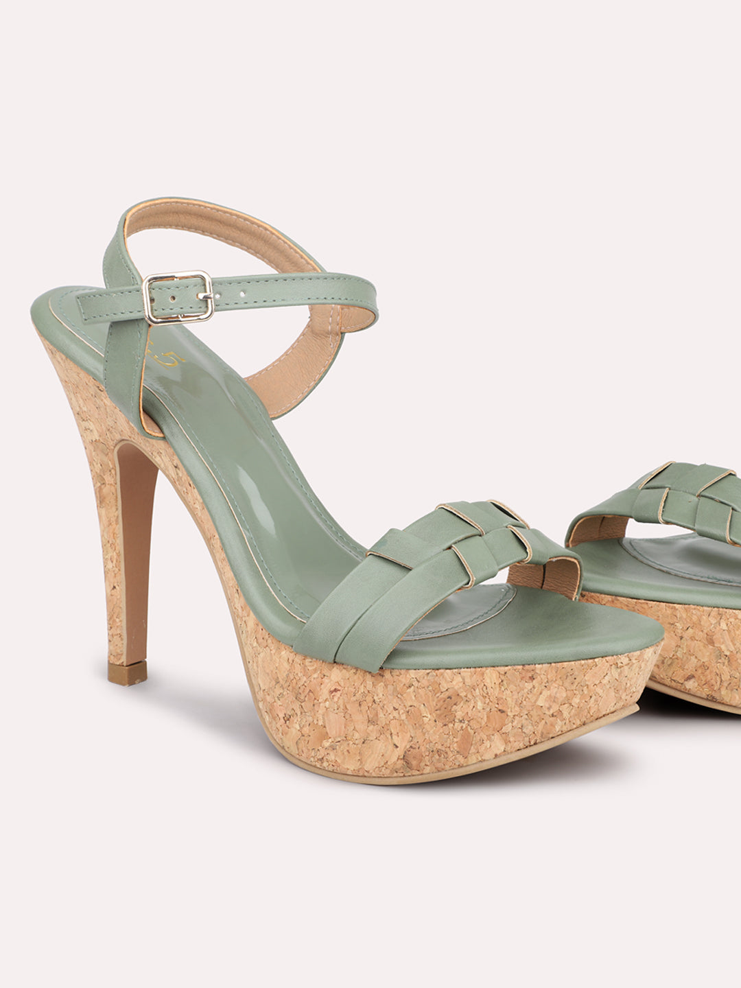 Women Green Textured Platform Heels