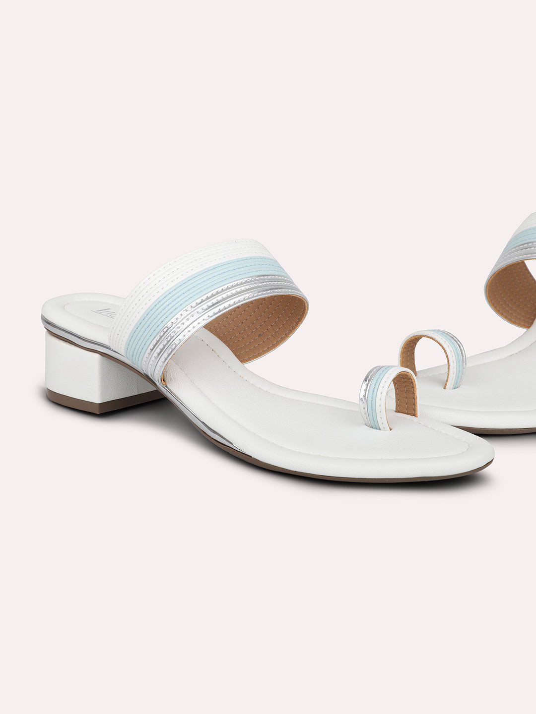 Women White Textured One Toe Block Heels