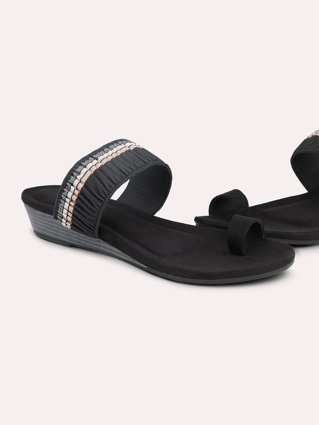 Women Black One Toe Wedges Heels