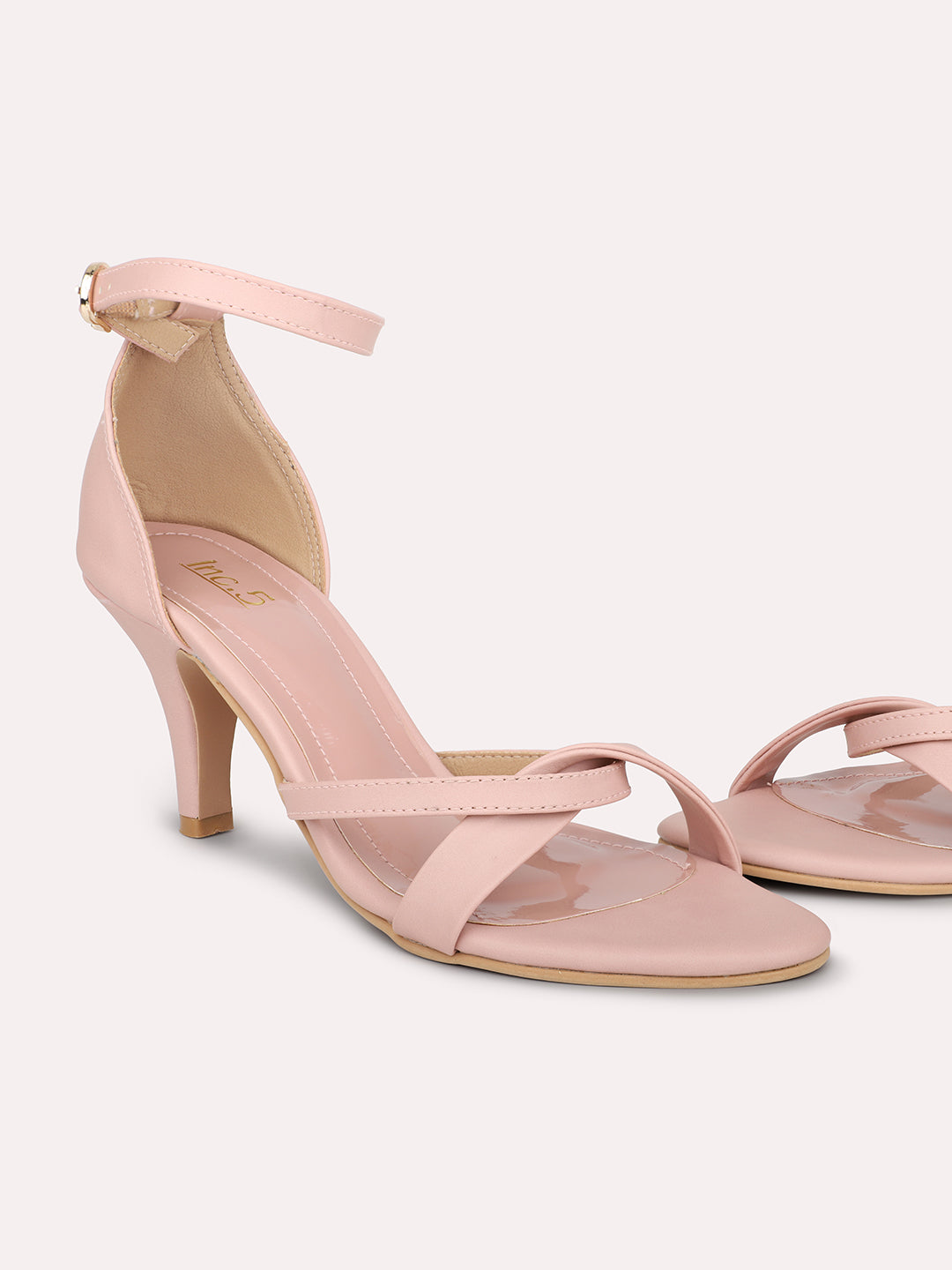 Women Peach Open Toe Solid Stiletto Heels With Ankle Loop