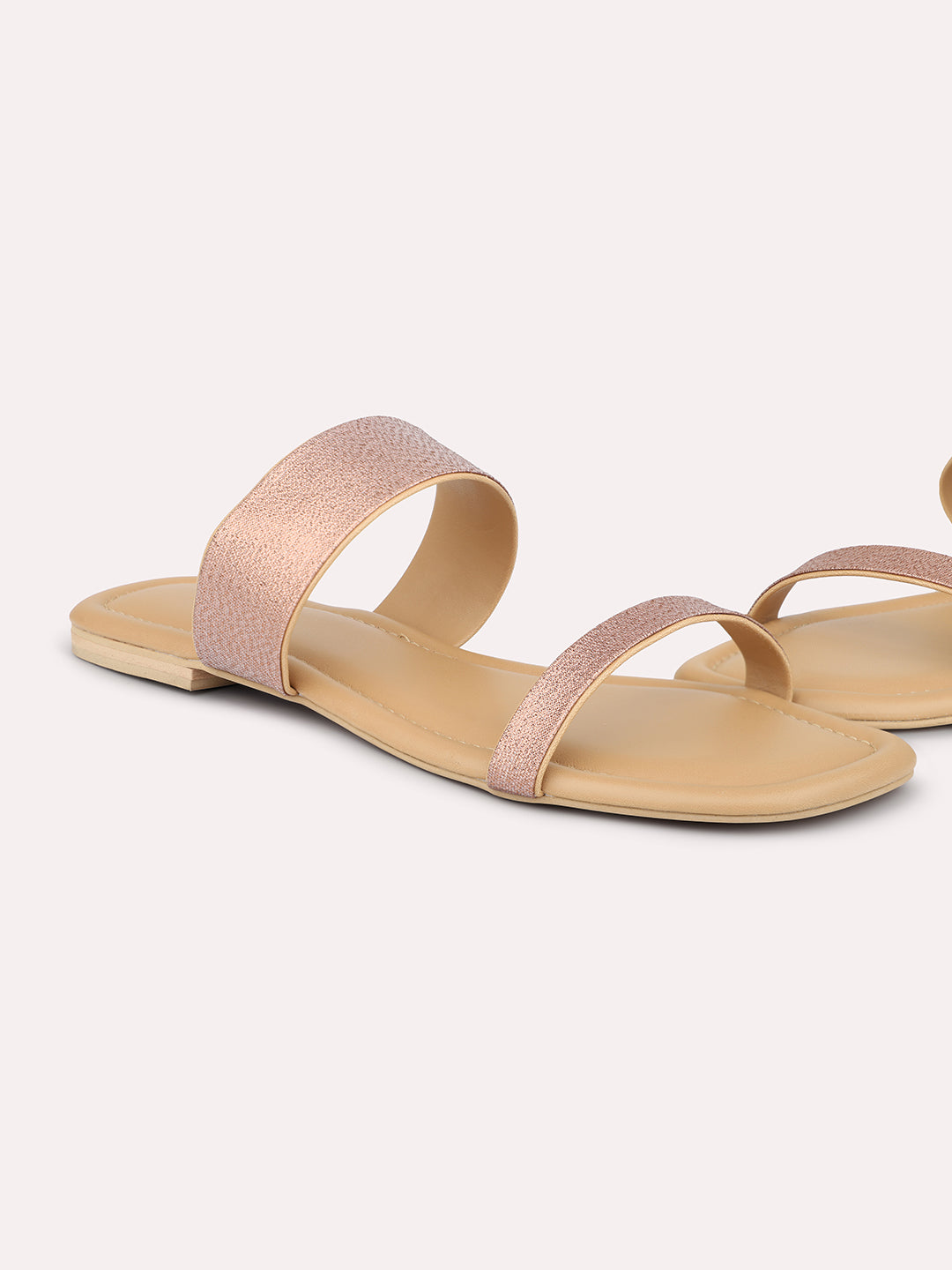 Women Dark Beige & Rose Gold Colourblocked Open Toe Flats