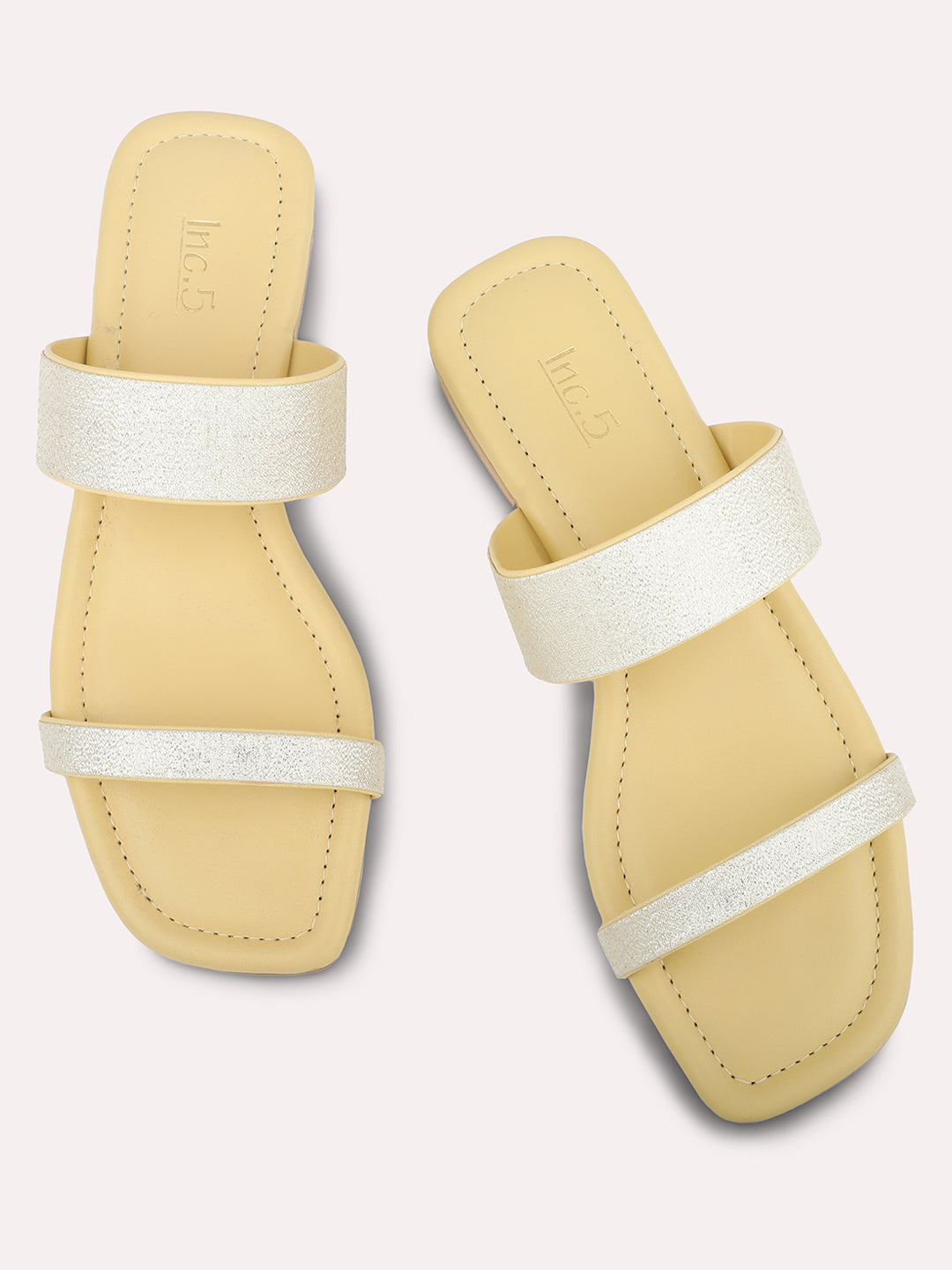 Women Yellow & Silver Colourblocked Open Toe Flats