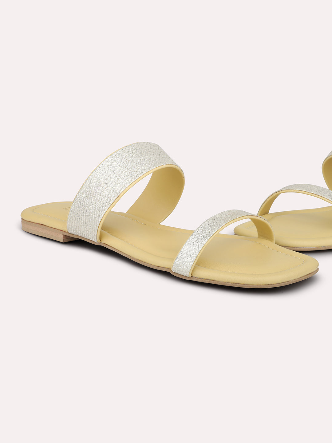 Women Yellow & Silver Colourblocked Open Toe Flats