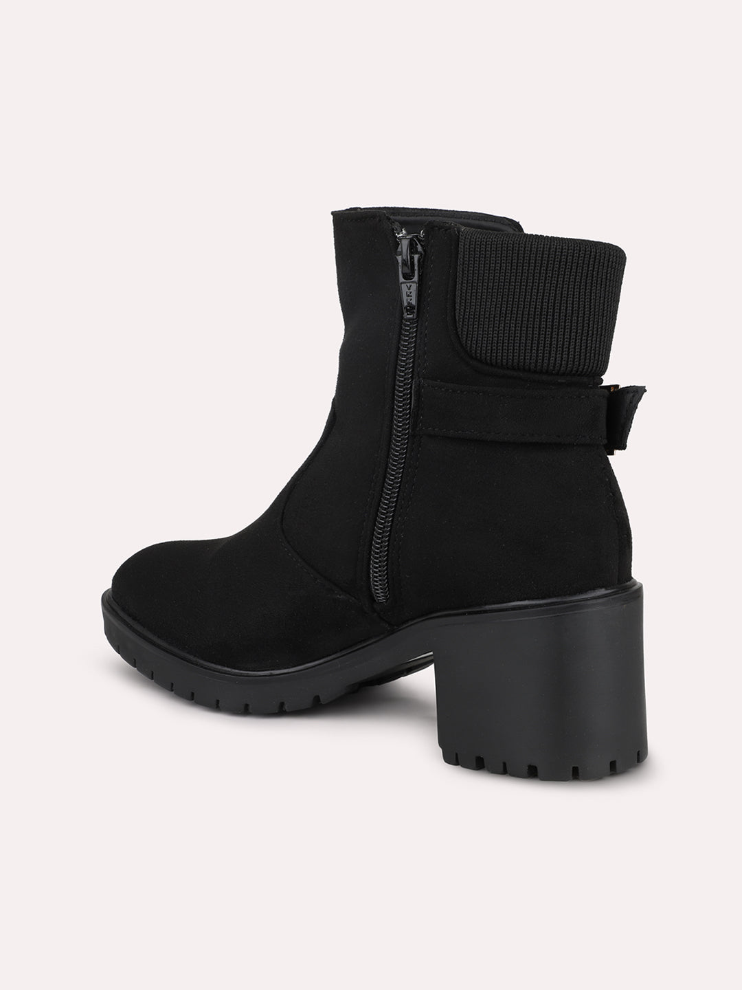 Women Black Round Toe Mid-Top Suede Chelsea Heeled Boots