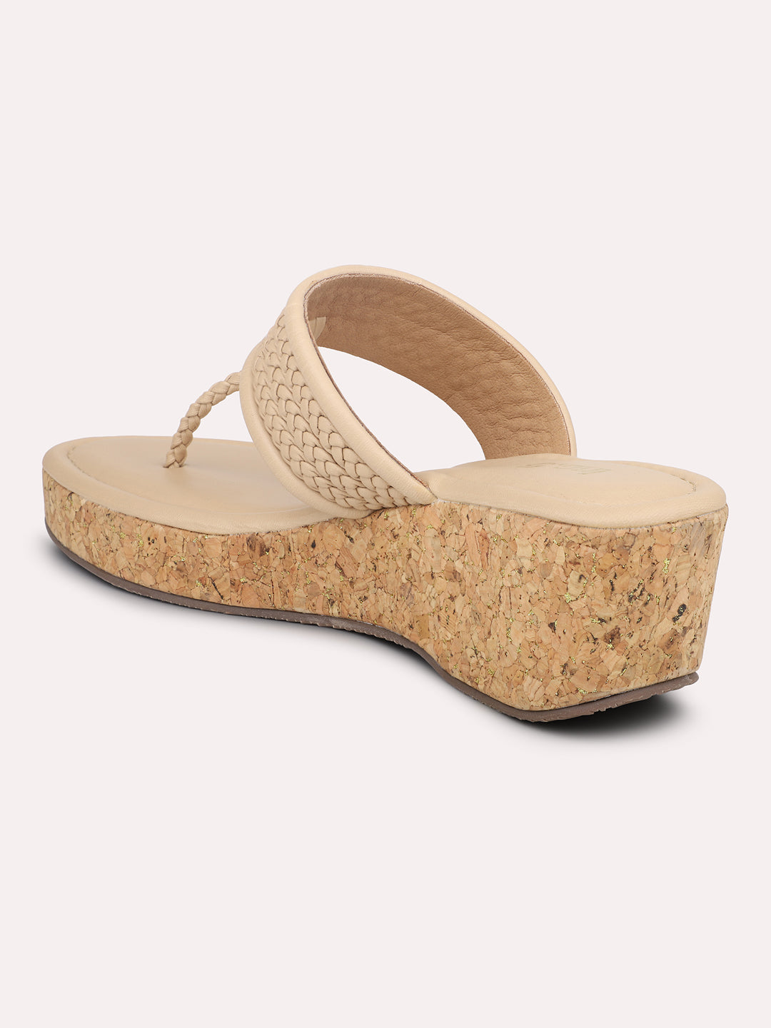 Women Beige Textured Platform Sandals