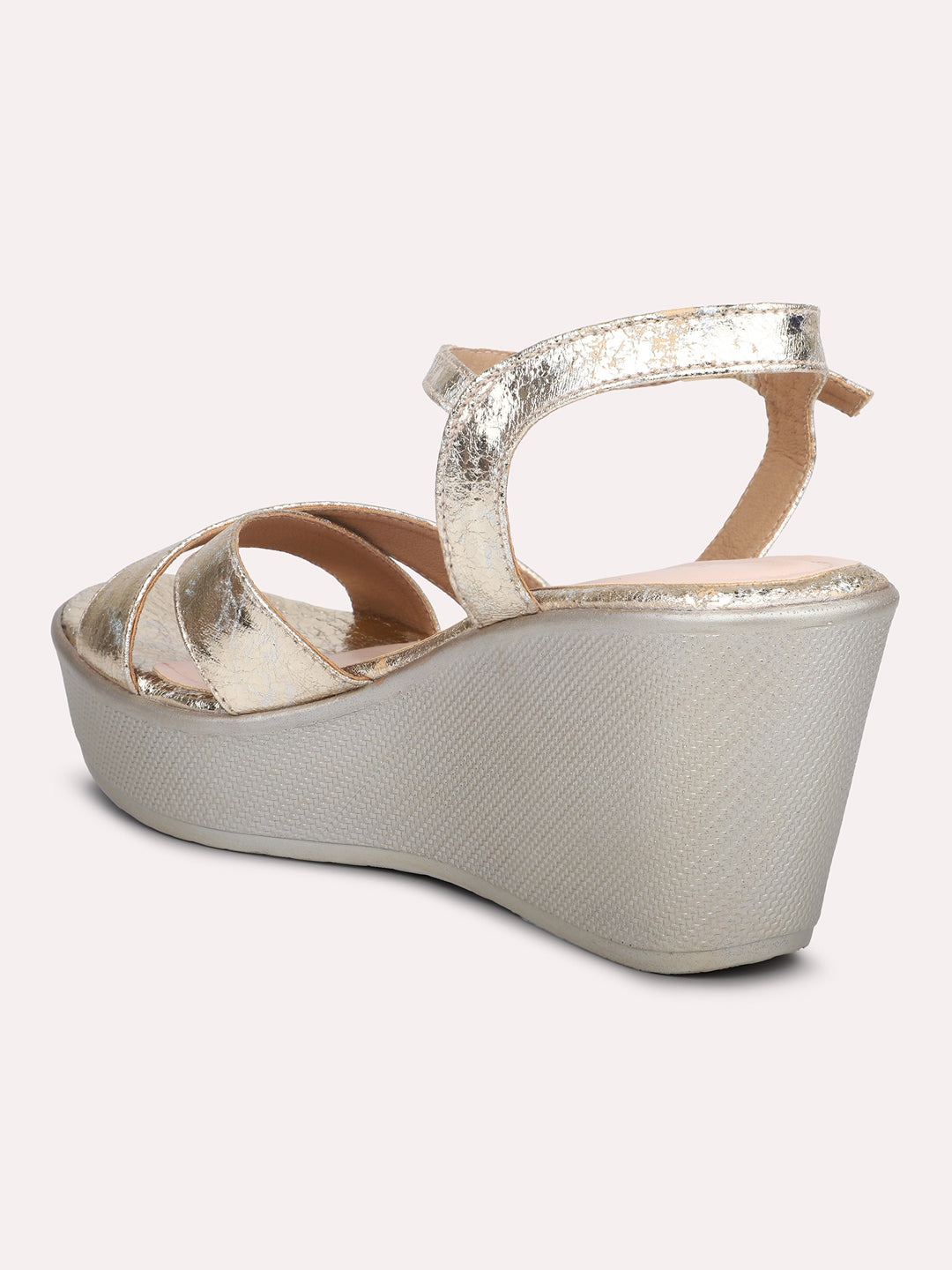 Women Gold-Toned Shimmer Textured Wedges